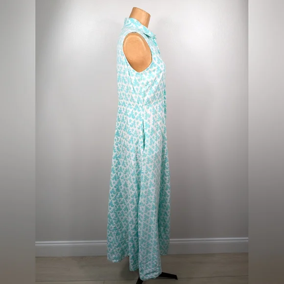 Livro Maxi Dress Womens Size Small Aqua White Boho Collared Button Front - Picture 4 of 14